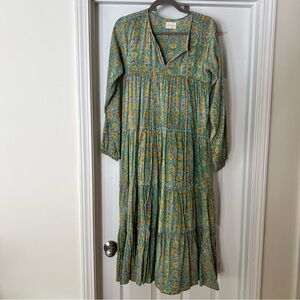 Maelu Long Willow Dress Cotton Hand Block Print Maxi Size Extra Small XS